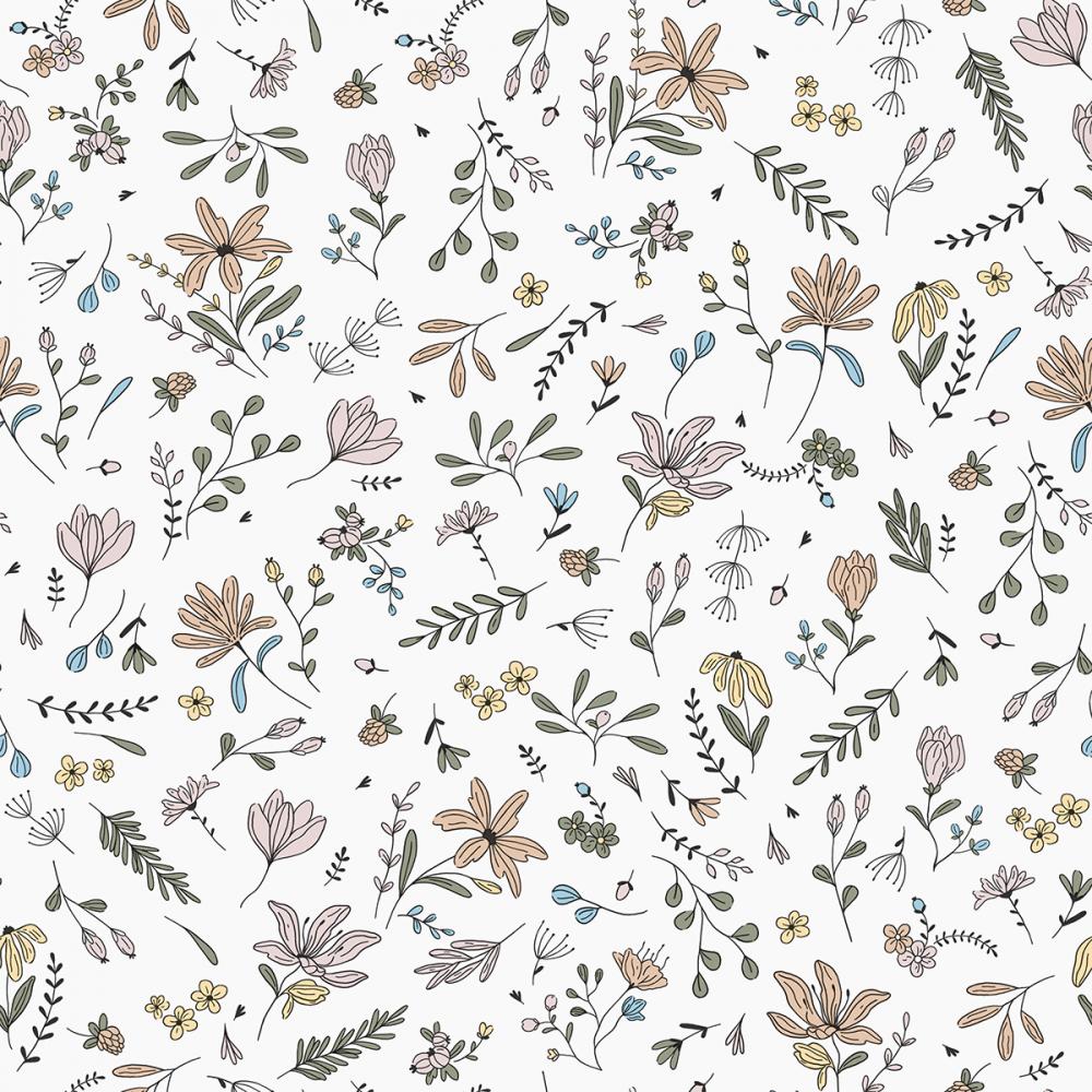 Бежевые бумажные обои цветы прованс Д892-2